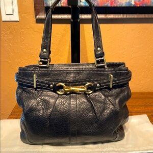 Coach Hampton Black Pleated Pebbled Leather Shoulder Bag EUC
